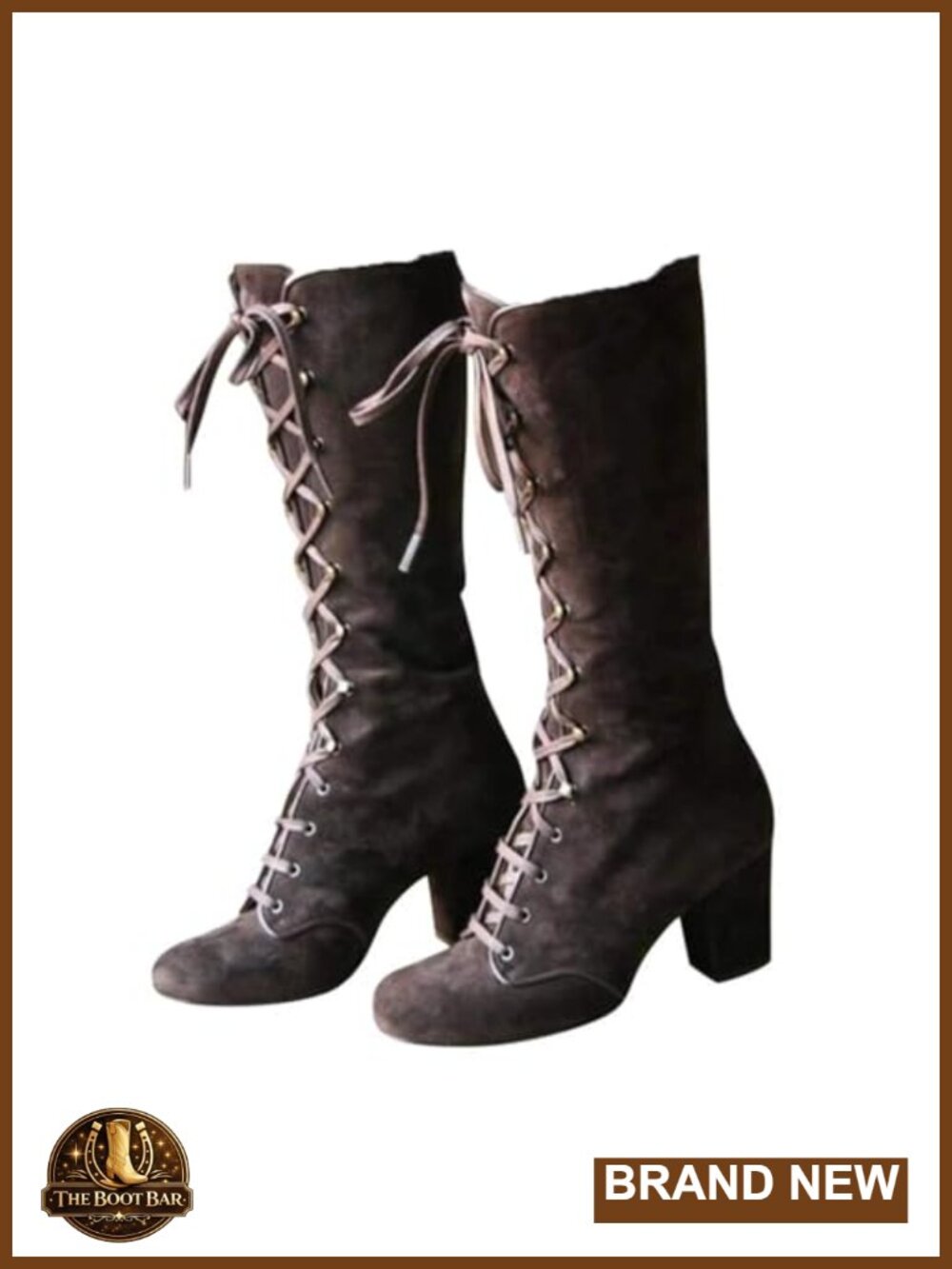 Faux Suede Mid Calf Boots Women Lace Up Chunky High Heel Winter Boots